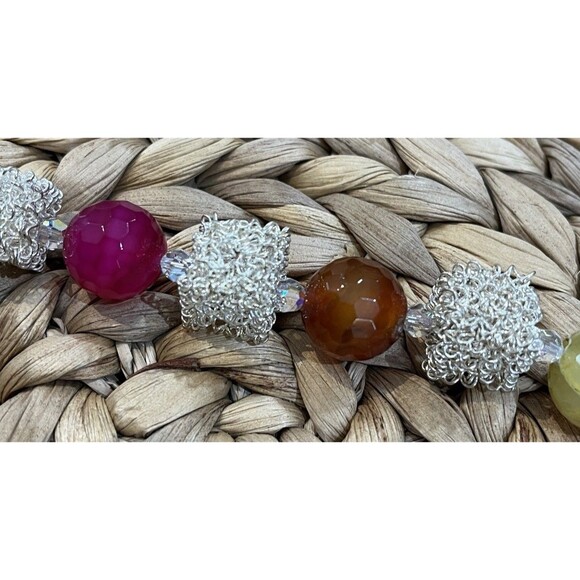 Artisan Vintage Stone & Swarovski Crystal Abstract Box Beaded Bracelet OOFAK - Picture 4 of 8